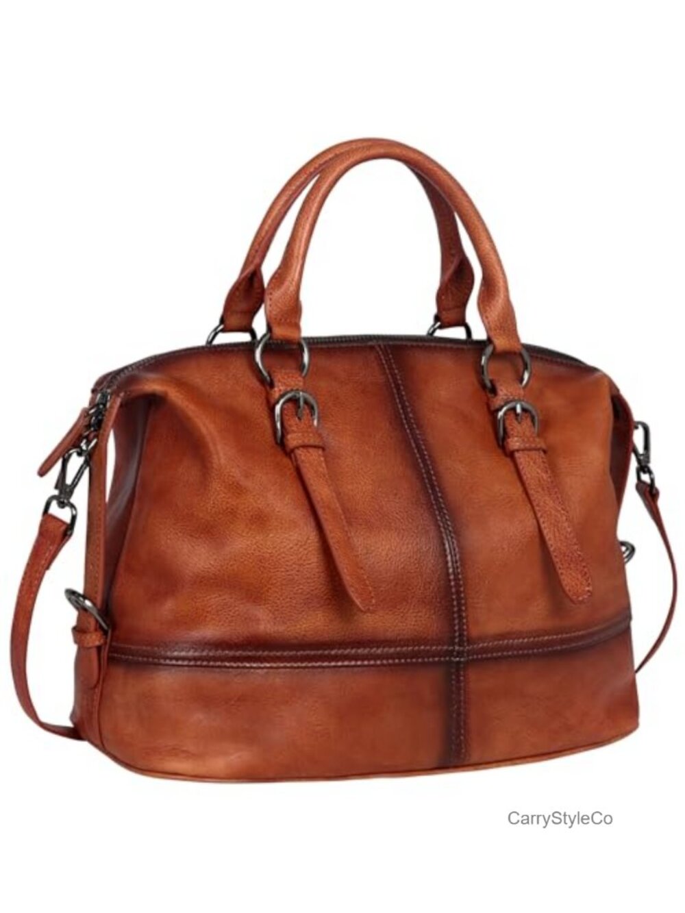 Top Grain Cowhide Leather Satchel Tote Bag with Detachable Strap
